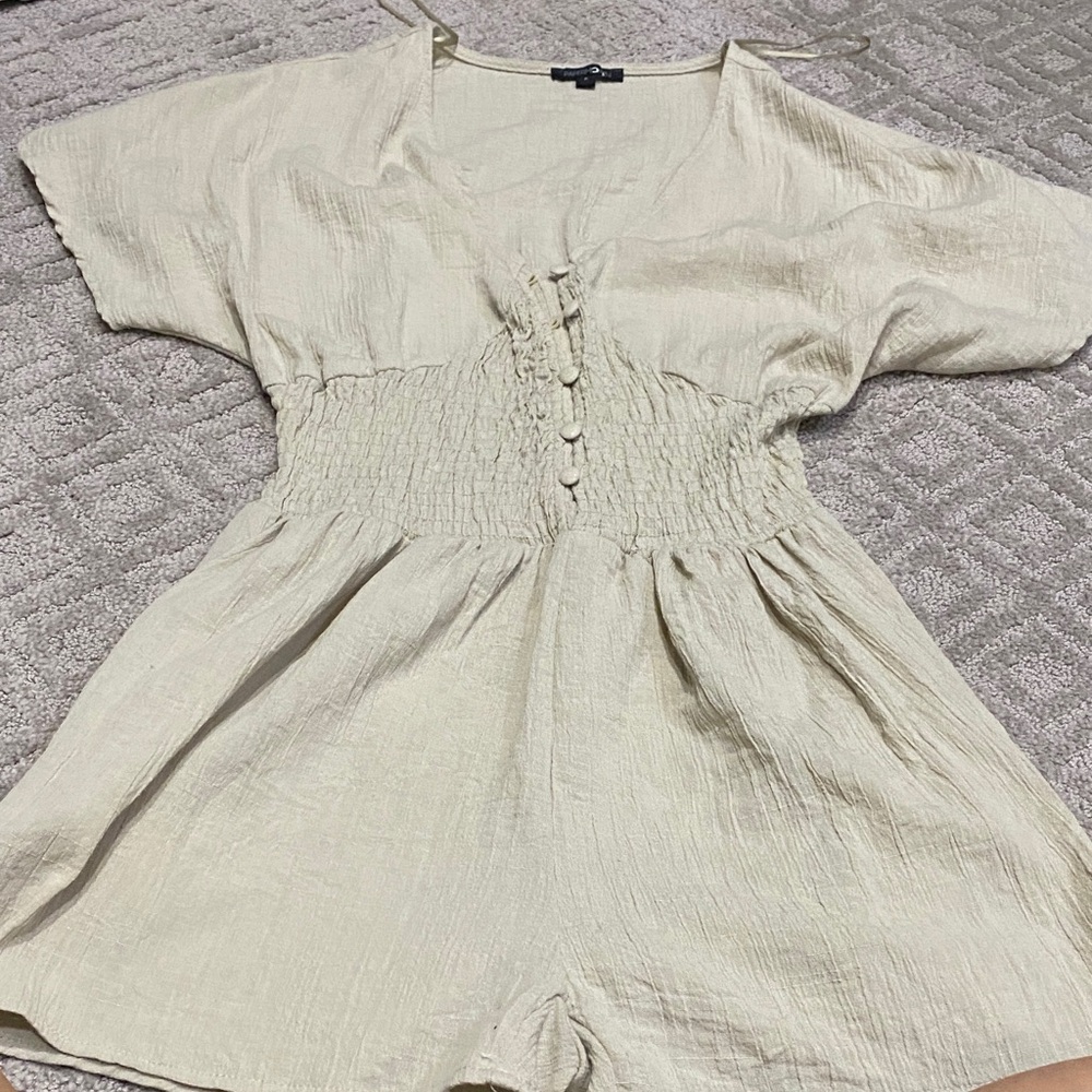 Papermoon Cream Smocked Button Front Romper